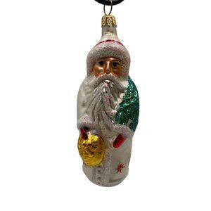 Christopher Radko Poinsettia Santa White Christmas Ornament 5” RETIRED 1991 VTG